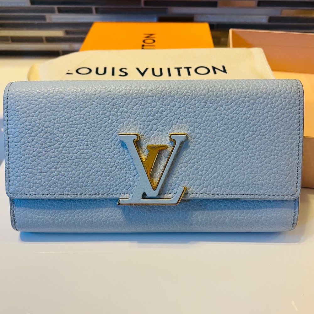 Louis Vuitton Blue Wallet with Iconic LV Logo